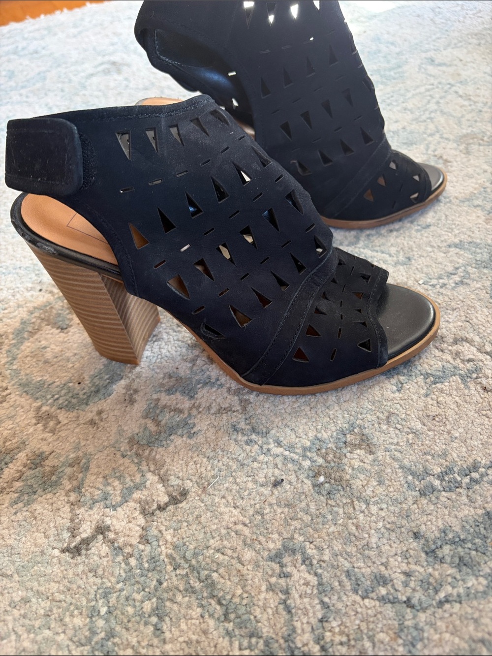 14th & Union Black Cutout Suede Block Heel Sandals